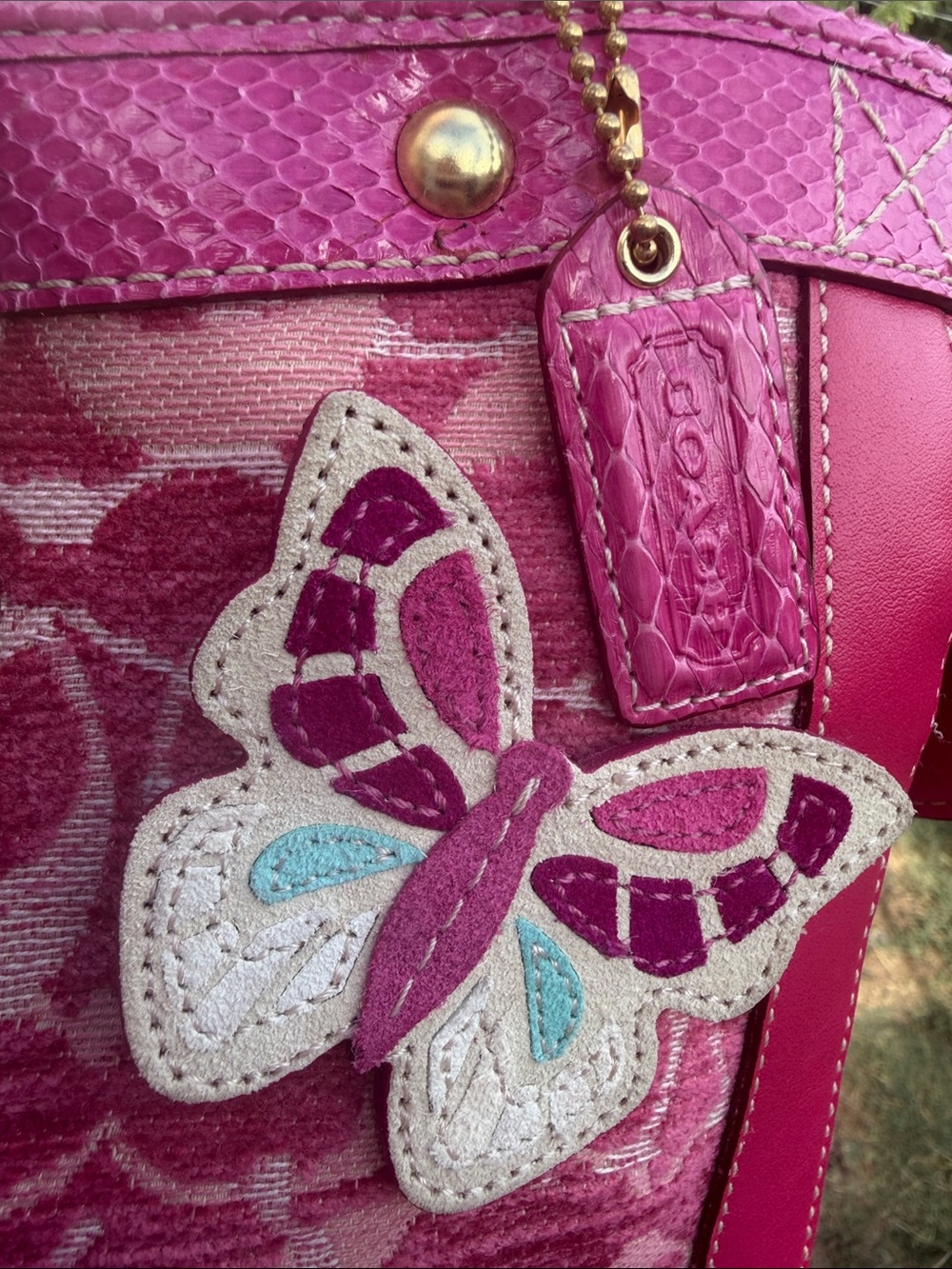 Vintage Coach 8F52 Pink Chenille Python Butterfly Tote NWT Y2K Rare - Picture 17 of 17